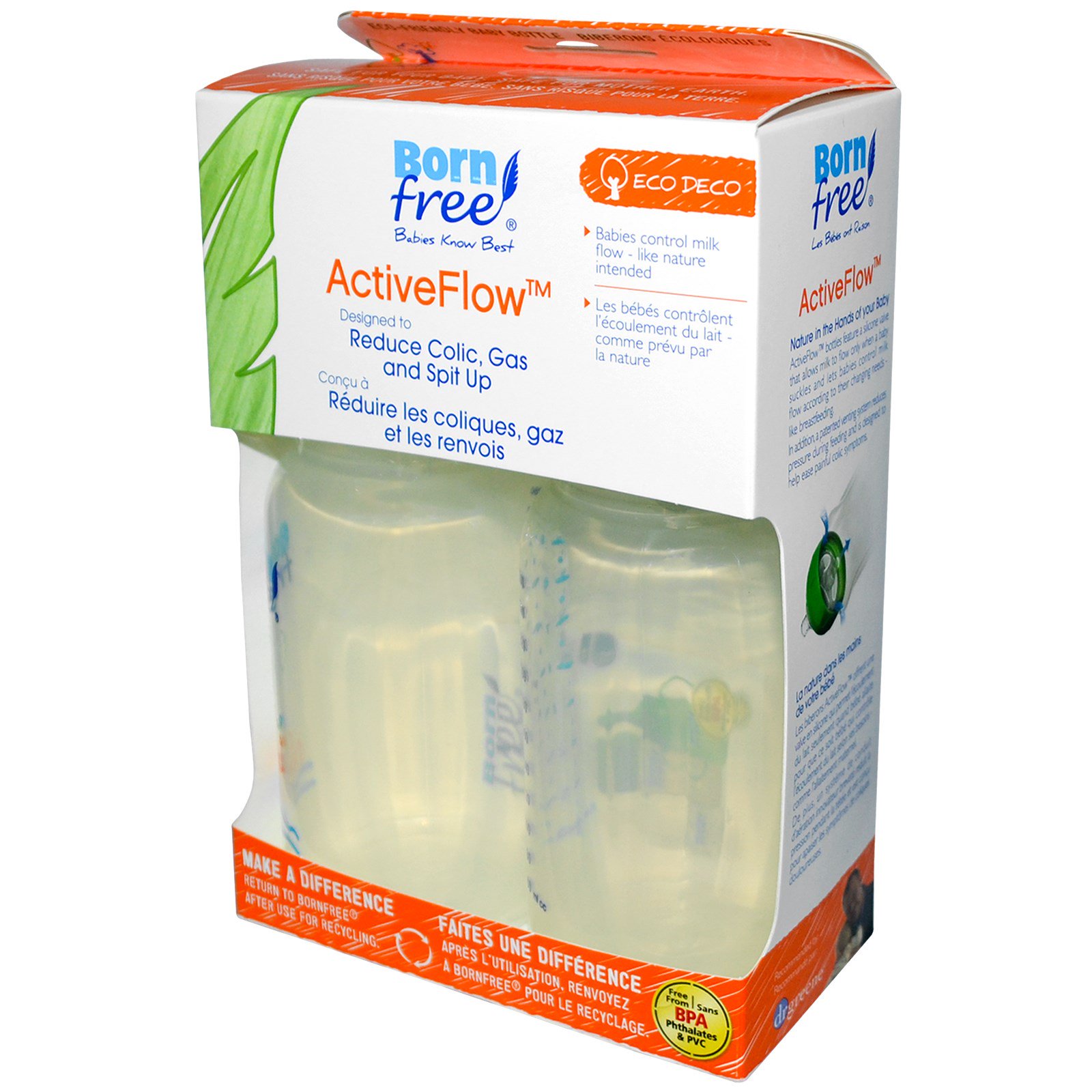 Active Flow Baby Bottle- Eco-Friendly by Born Free- 2 pack