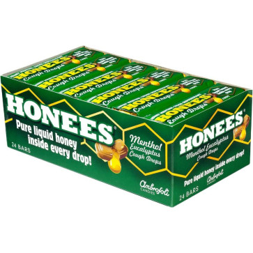 Honees Eucalyptus Cough Drops 24 Honey-Filled Lozenges Temporary Relief from Cough