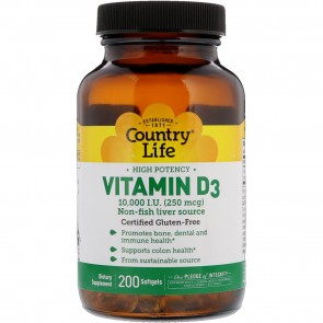 Country Life Vitamin D3 10,000 I.U. (250 mcg) 200 Softgels
