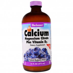Bluebonnet Liquid Calcium Magnesium Citrate Plus Vitamin D3 Blueberry Flavor 16 fl oz