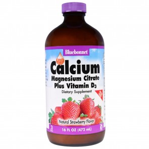 Bluebonnet Liquid Calcium Magnesium Citrate Plus Vitamin D3 Strawberry Flavor 16 fl oz