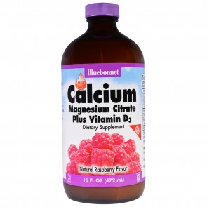 Bluebonnet Liquid Calcium Magnesium Citrate Plus Vitamin D3 Raspberry Flavor 16 fl oz