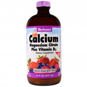 Bluebonnet Liquid Calcium Magnesium Citrate Plus Vitamin D3 Mixed Berry Flavor 16 fl oz