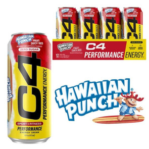 Cellucor Performance Energy C4 Zero Sugar Popsicle Hawaiian Punch Fruit Juicy Red 16 fl oz (12 Pack)